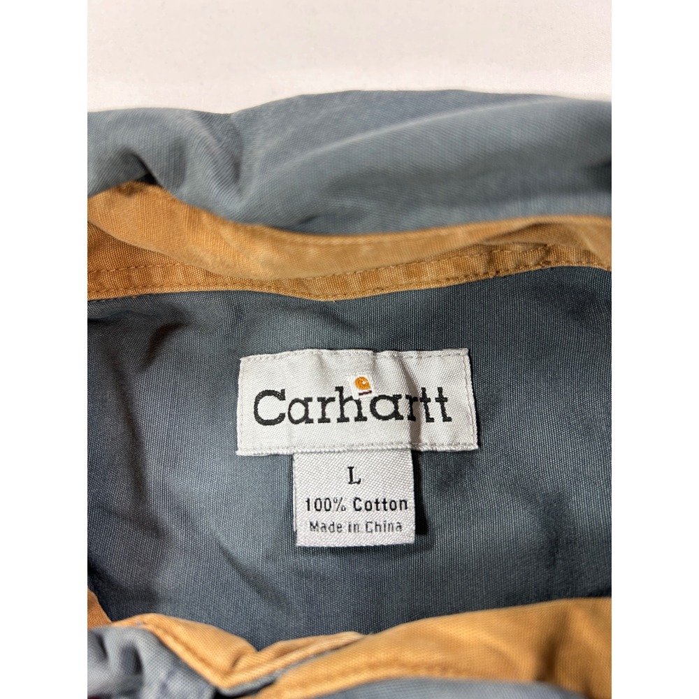 Carhartt Mens Large Short Sleeve Button Down Work Shirt Blue Cotton Utility - Picture 5 of 6